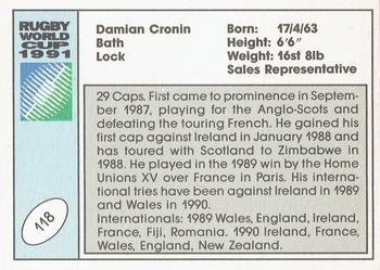 1991 Regina Rugby World Cup #118 Damian Cronin Back